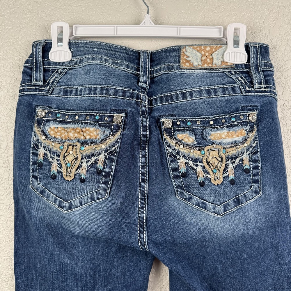 Miss Me Womens 30x26 Mid-Rise Bootcut Jeans Embellished Distressed M3587B